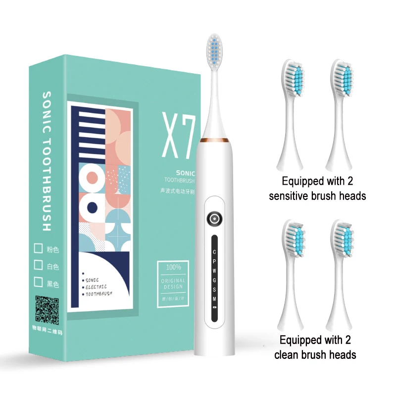 

Sonic Electric Toothbrush Adult Timer Brush 6 Mode Rechargeable With 4 Teeth HeadsTooth Brushes Replacement Heads Set