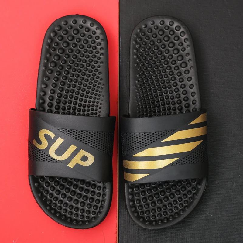 

Summer Flip Flops Men High Quality Black White Stripes Slippers Fashion Man Indoor Decompression Shoes Mules Zapatos Hombre