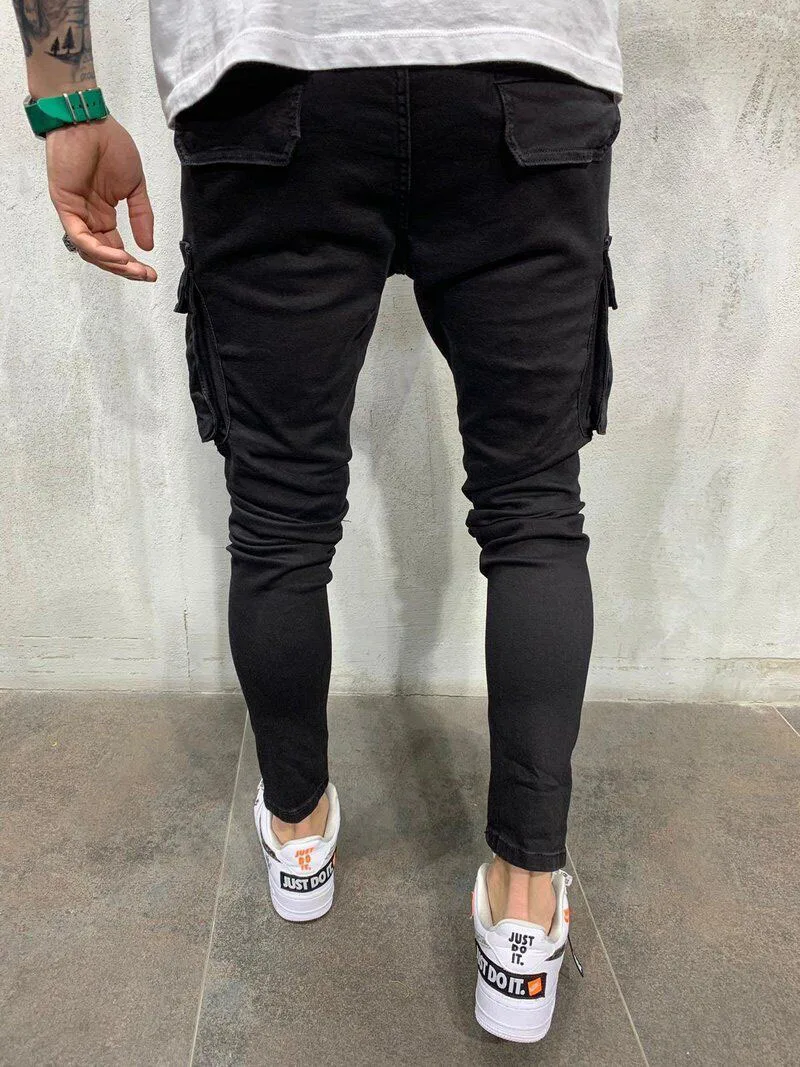 

Skinny Cargo Jeans Men 2020 Brand New Mens Multi-pocket Denimn Pants Trousers Casual Slim Fit Biker Pant Jogger Sweatpants Black