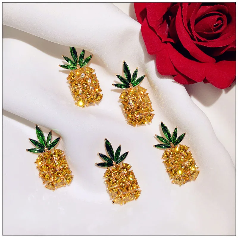 Женская Брошь в виде ананаса желтая бутоньерка с фианитами|Украшения для волос