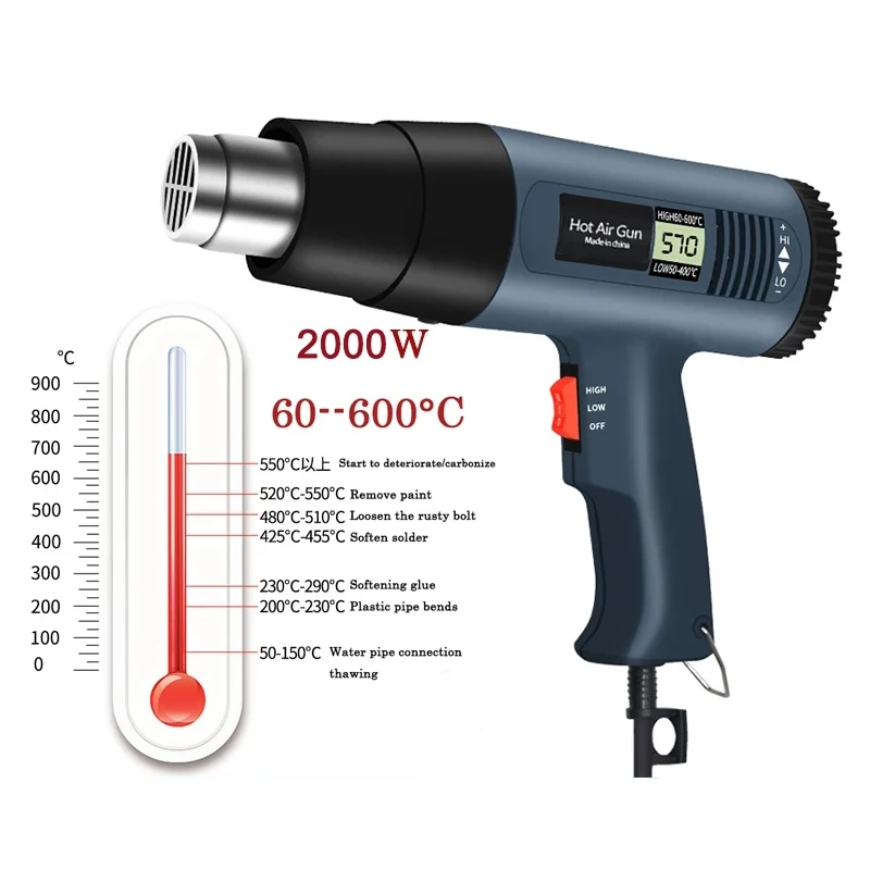 Пистолет горячего воздуха промышленного класса 2000 Вт электрический нагреватель