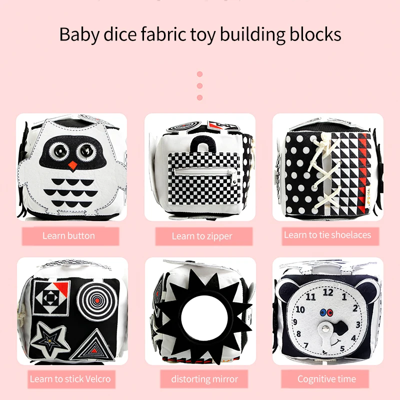 

Baby Geometric Rattles Mobiles Black White Baby Teether Newborn Hand Cube Shoe Lacing Toys Infant Education Learning Dice Toy