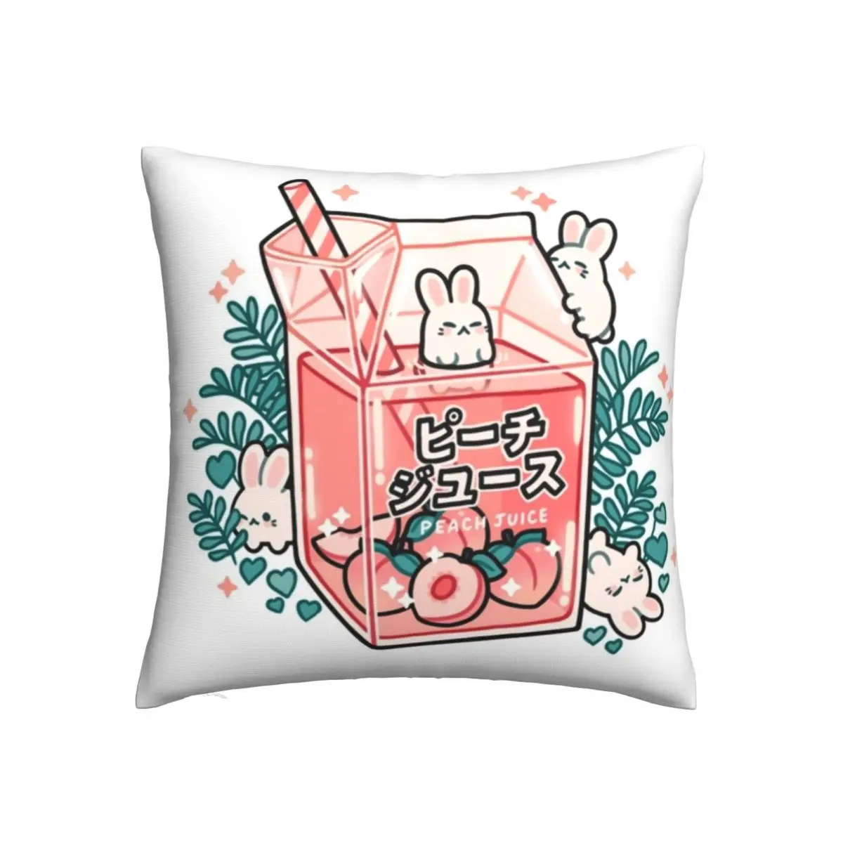 

Peach Juice Sticker Pillow Case Japanese Rabbit Kawaii Polyester Pillowcase Sofa Zipper Spring Cover