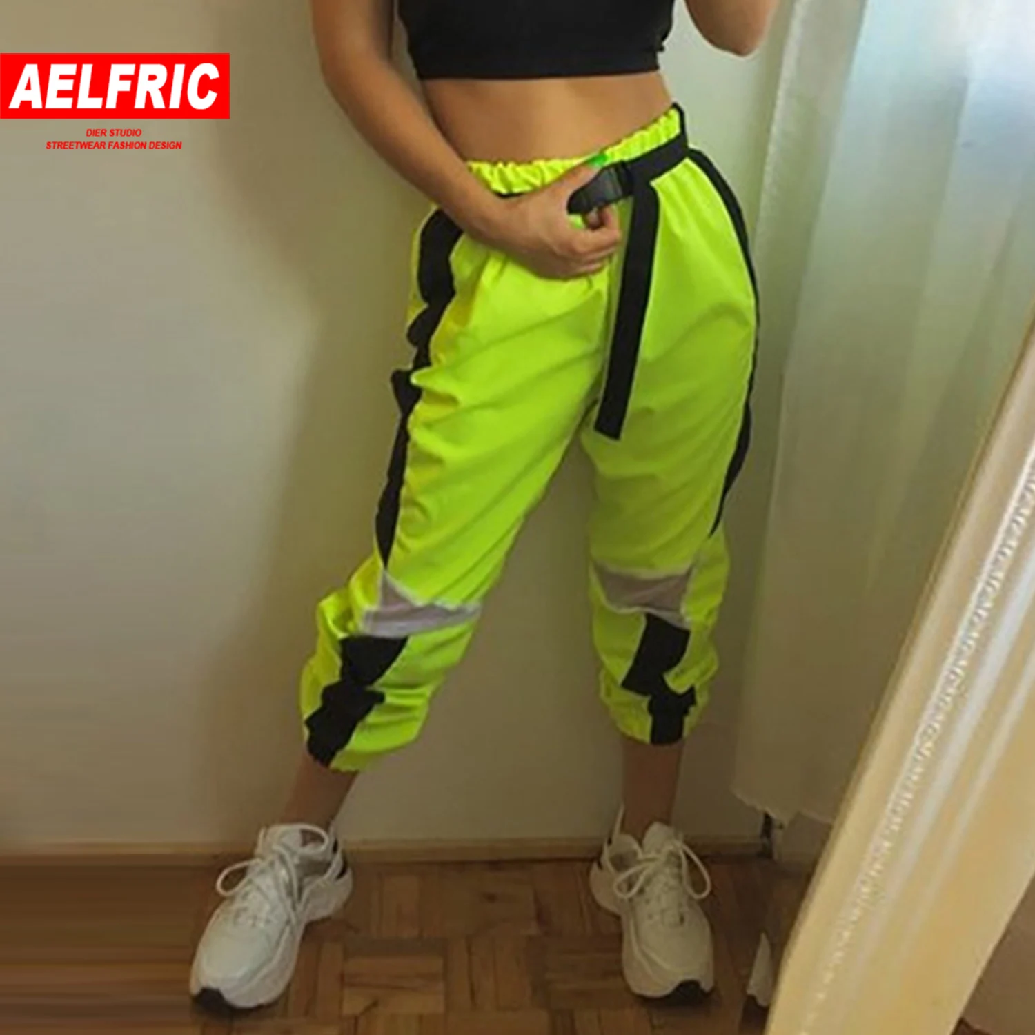 Женские сетчатые брюки в стиле хип-хоп с цветными вставками | Женская одежда