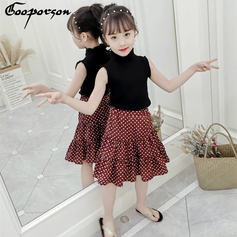 Модный комплект одежды для девочек 2019 желтая рубашка без рукавов и шорты с лямкой