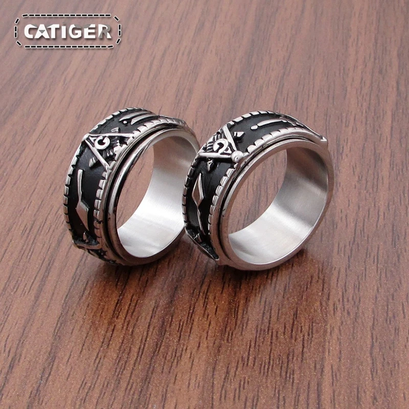 Бесплатная доставка винтажное серебристое кольцо с черным масонским копьем