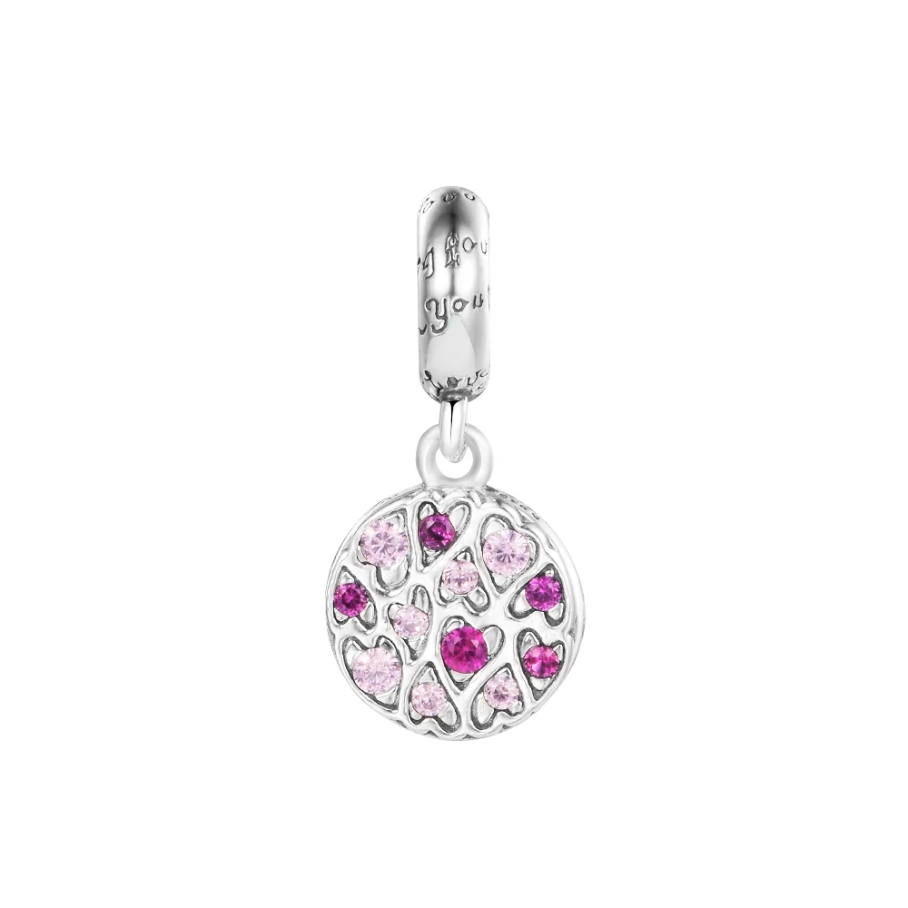 

Beaded Chain Sparkling Heart Pattern Dangle Charm Fashion Female Jewelry Fits Original Bracelets Argent 925 Sterling Silver