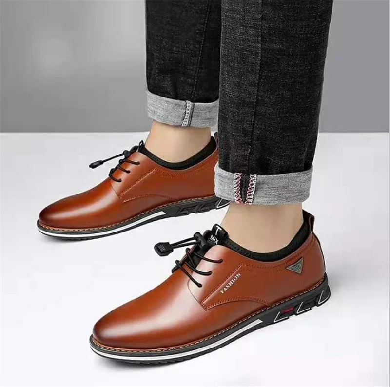 

Luxury Pointed Leather Shoes Men's Lace-up Business Formal Wear Oxford Cloth Solid Color Wedding Office Men's Flat Shoes 2021
