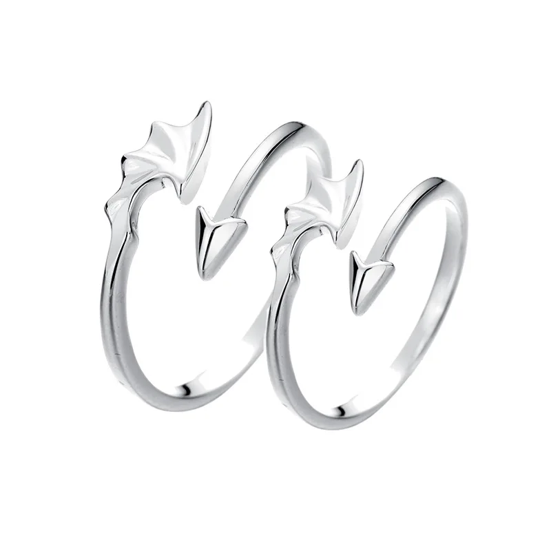 Мужское и женское кольцо с крылом ангела дьявола из серебра 925 пробы|Кольца| |