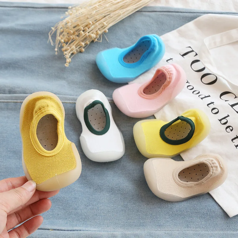 Дышащие нескользящие носки для малышей однотонные обувь маленьких девочек с