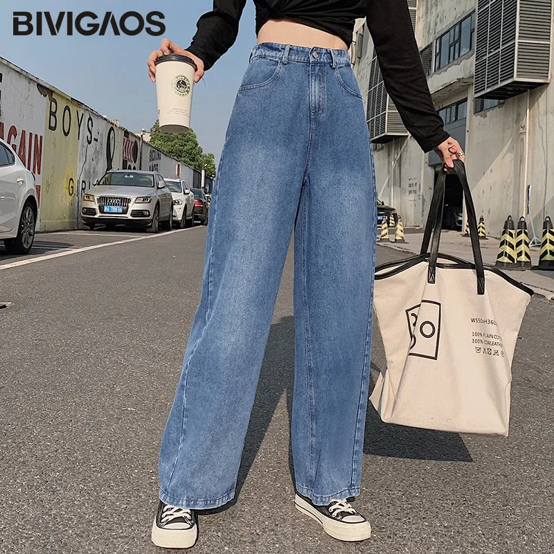 BIVIGAOS 2019 Осень Новые Мода и досуг широкие джинсы женские свободные Ретро Высокая