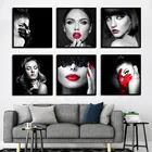 Портрет красивой женщины черные красные губы макияж Современная Настенная Картина на холсте Модная девушка художественные картины плакат HD2174