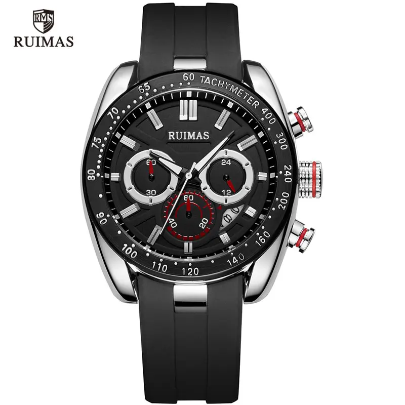 RN541G-Black RUIMAS Стильные кварцевые часы мужские Роскошные Силиконовые наручные часы хронограф маленькие циферблаты светящиеся часы Relogio Masculino 541 желтый - Цвет: RN541G-Black