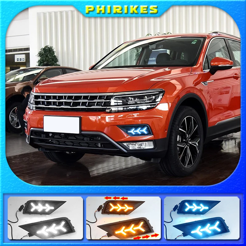 1 пара автомобильный светильник для Volkswagen VW Tiguan 2017 2018 2019 DRL Дневной с желтым