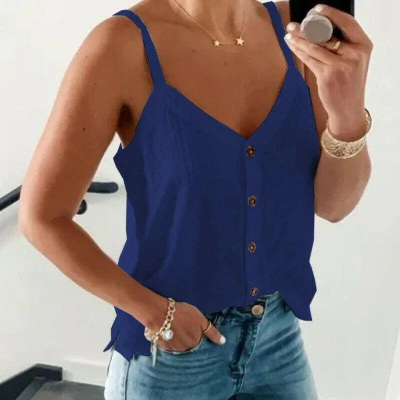 T-Shirt Blouse Women Summer Holiday Ladies Plus Size Cami Top Vest Strappy | Женская одежда