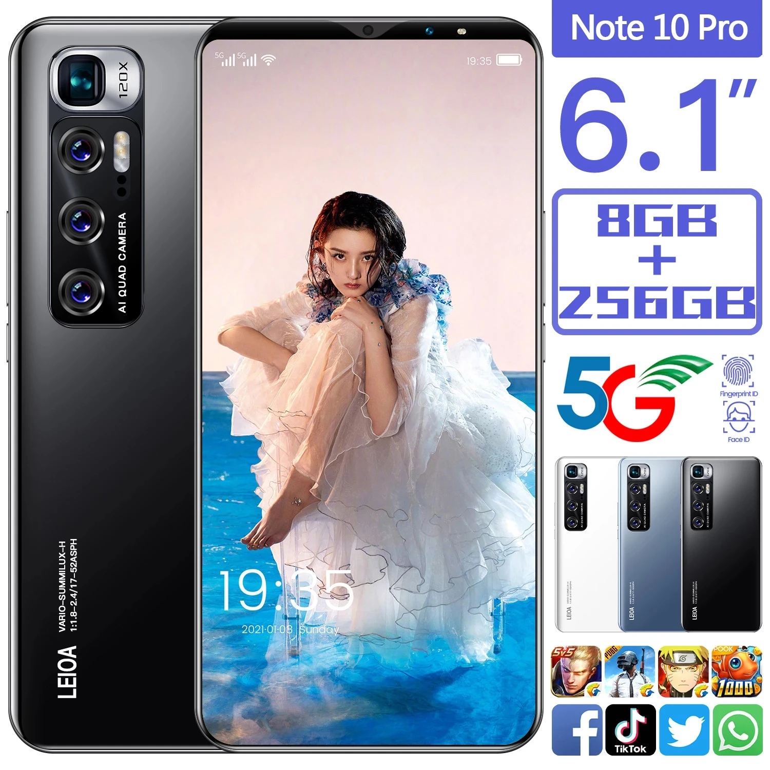 Smartphone note 10 Pro Global, pantalla HD de 6,1 pulgadas, 16 + 512GB, 24 + 48MP, 4800mAh, Android 10, desbloqueado, 5G, compatible con Google GPS-3