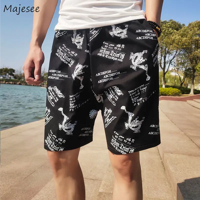 

Board Shorts Men Quick-Dry Drawstring Breathable Casual Beach Chic Trendy Printed Plus Size 4XL Knee Length Harajuku New Ulzzang