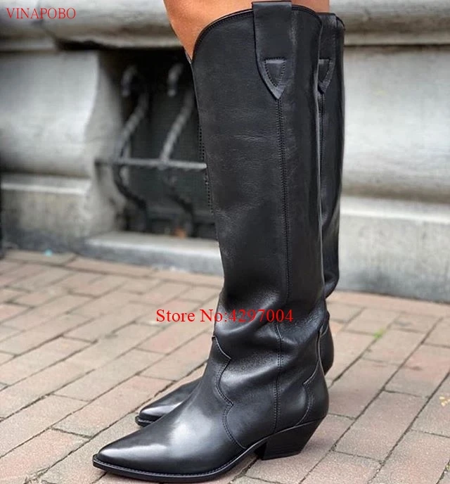 Женские замшевые сапоги до колена высокие ковбойские из натуральной кожи с