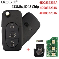 okeytech remote switch key for audi a3 a4 a6 a8 b5 tt rs4 quattro old models 433mhz id48 chip flip folding hu66 blade 4d0837231a