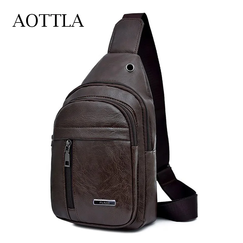 

AOTTLA New Leisure Fashion Men's Chest Bag Multi High Quality Pu Leather Backpack For Male Shoulder Bags Man Brand Travel Packs