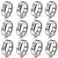 8mm silver zodiac mens ring stainless steel personalized custom pattern fashion simple animal jewelry party birthday gift