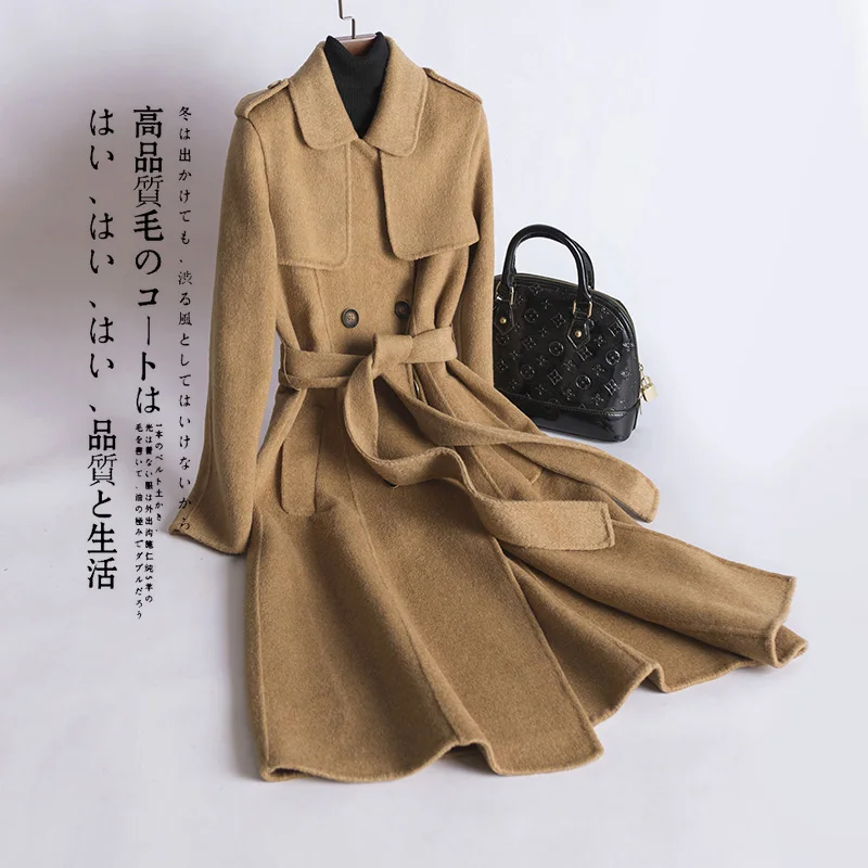 Шерстяное пальто женское элегантное зимнее 2020 корейская мода кашемировая