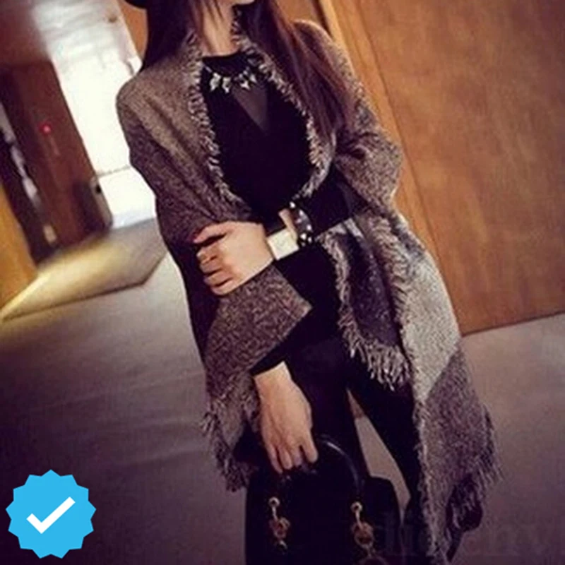 Модные пашмины шарф для женщин Зимний теплый в клеточку шаль двухсторонний Плащ