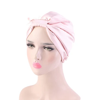 New Soft Nightcap Soft Satin Sleep Cap Artificial Silk Chemotherapy Hats Patchwork Headdress Women Head Wrap Apparel Accessories 3