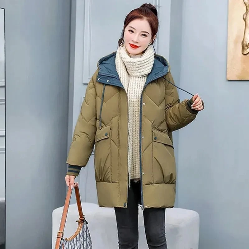 Down Padded Jacket Women Mid-length 2021 Winter New Korean Of The Small Padded Coat Female Loose Thick Hooded Quilted JacketA303