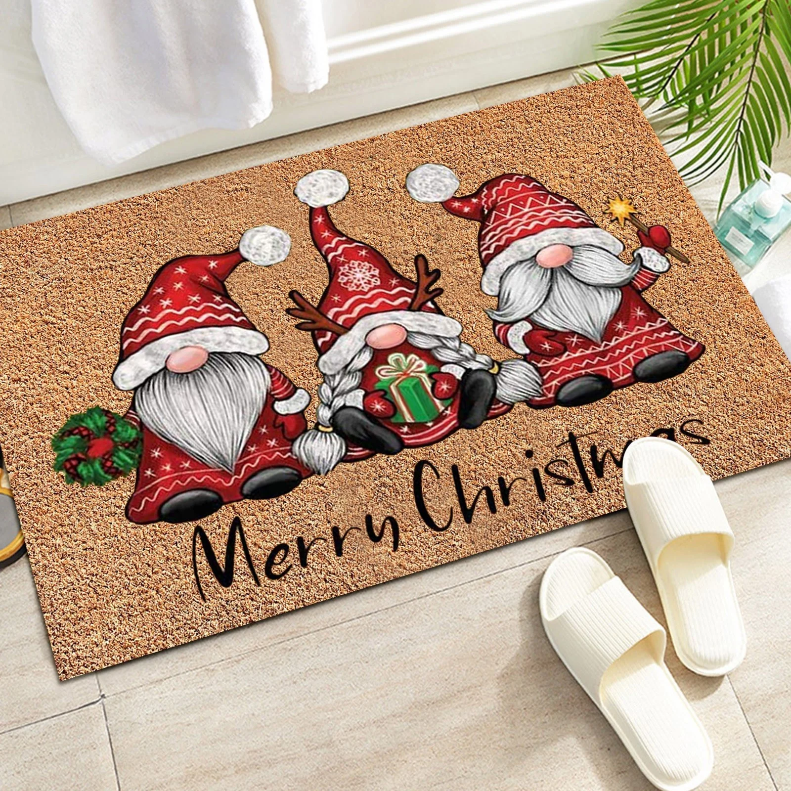 

Christmas Kitchen Mat Xmas Bedroom Entrance Doormat Pattern Home Floor Decoration Living Room Carpet Bathroom Non-Slip Rug