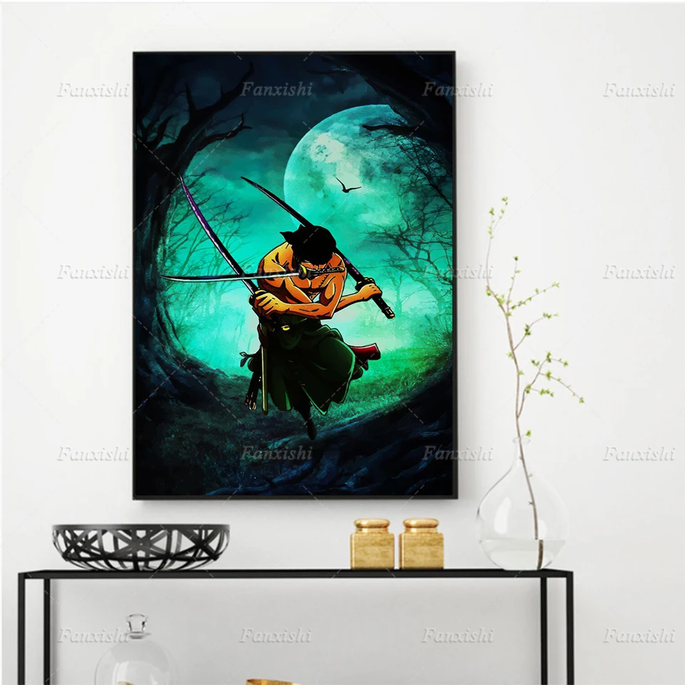 

Anime Poster One Piece Rorona Zoro Abstract Painting Wall Art Print Canvas Modular Pictures Boy'S Living Room Bedroom Home Decor