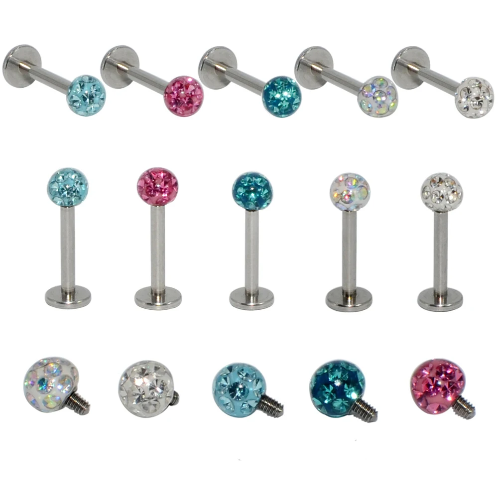 1pcs Titanium&Surgical Steel Lip Ring Epoxy Crystal Ferido Ball CZ Labret Ear Tragus Cartilage Earring Body Piercing  Jewelry