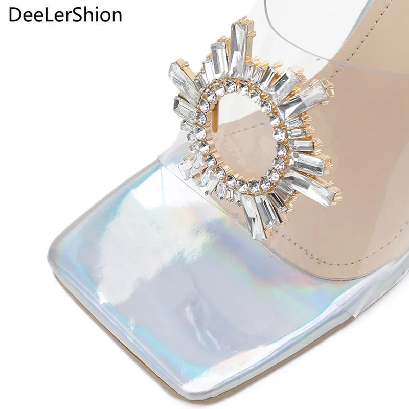 

2021 Women Slippers Fashion Rhinestones Transparent High heels sandal Female outdoor Slides Crystal Clear cup heels Summer Mules
