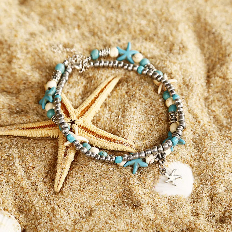 

Simple Temperament Double Layer Starfish Rice Bead Anklet