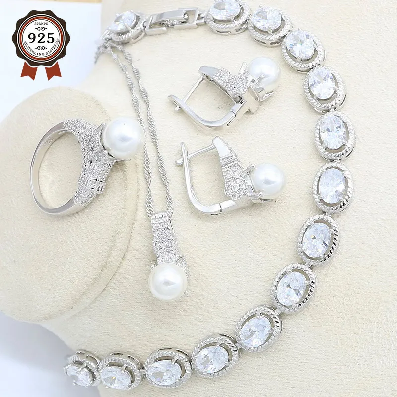 Белый перламутровый серебристый набор украшений для женщин браслет серьги