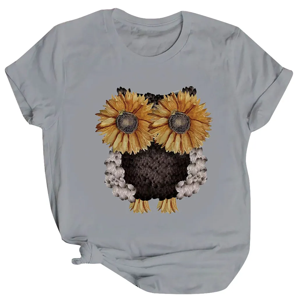 2020 Сова эстетическое с принтом в виде подсолнухов Футболка женская Повседневная