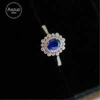 aazuo 18k white solid gold natural blue sapphire 0 40ct real diamonds 0 20ct h classic oval ring for women senior banquet party