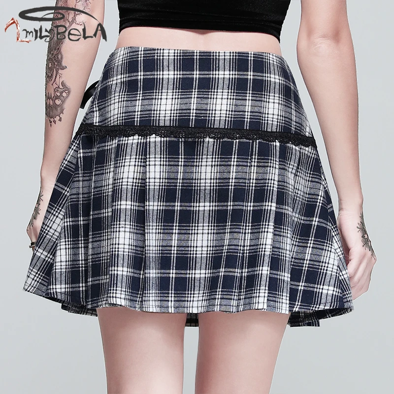 ImilyBela повседневная клетчатая мини-юбка женская готическая кружевная