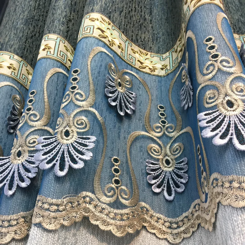 

Modern Simple European Style Blackout Cotton Linen Curtains for Living Room Bedroom Embossed Embroidered Stitching Curtain Tulle