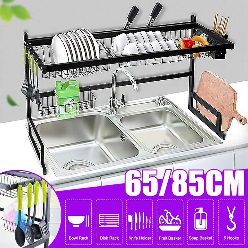 

65/85CM Dish Drying Rack Over the Sink Kitchen Supplies Storage Shelf Counter-top Space Saver Stand Tableware Drainer Organizer