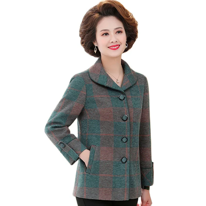 

Fashion Ladies Wool Coat 2021New Spring Autumn lattice Single-Breasted Slim Blended Woolen Overcoat Women Jacket Lady Outerwear