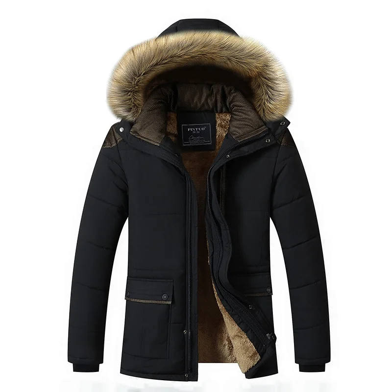 M-5XL Fur Collar Hooded Men Coat Winter Jacket 2019 New Fashion Warm Wool Liner Man Jacket and Coat Windproof Male Parkas Casaco