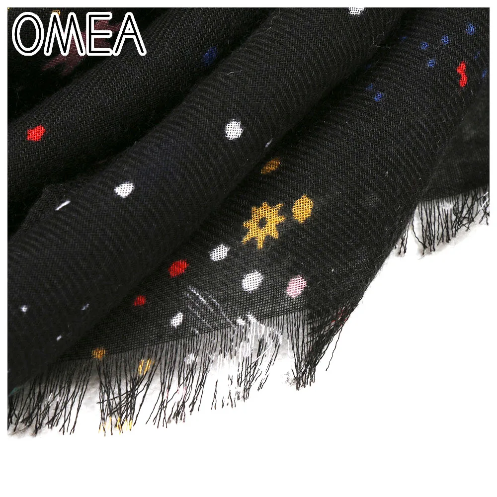 Черный шелковый шарф OMEA с рисунком звездного неба Женская шаль и обертывания