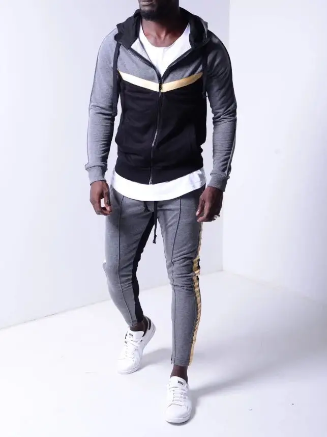 2 Pieces Tracksuit Set Sports Suit Men's Hooded Sweatshirt Men New Casual Slim Zipper Jacket + Pencil Pants Streetwear | Мужская