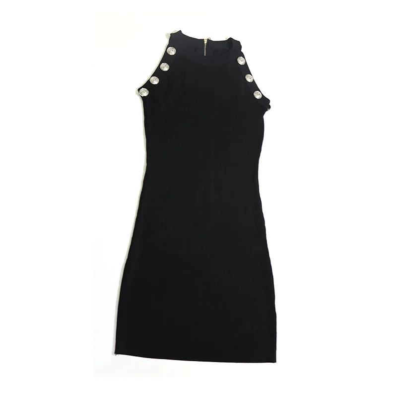 

New Autumn Fashion Brand Sleeveless 3 Knitting Sheath Slim Dress Buttons European Solid Color Casual Knit Stretchy Dresses