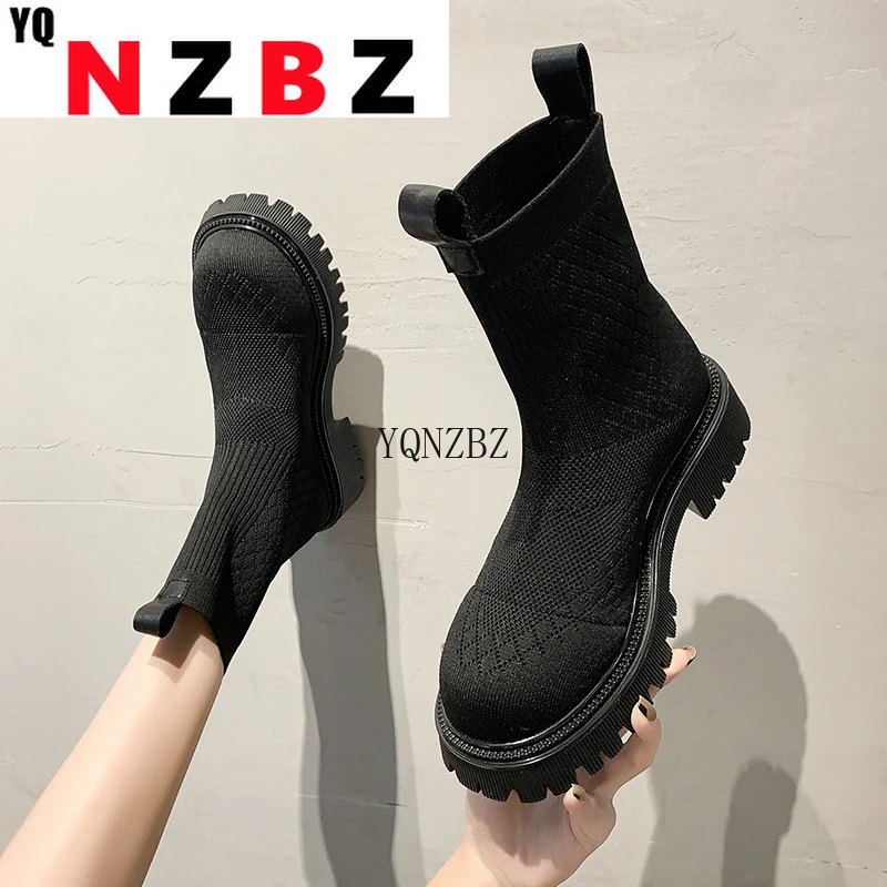 

Women Platform Sock Boots 2021 Autumn Women Breathable Short Ankle Fabric Female Comfort Shoes Plus Size 35-40 Botines De Mujer