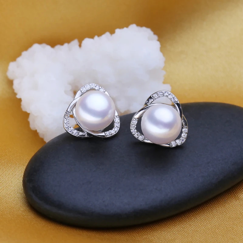 Женские серьги-гвоздики из серебра 925 пробы с натуральным жемчугом | Украшения и