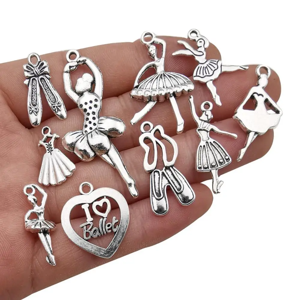 60pcs Mixed Tibetan Silver Plated Ballet Girl Charms Pendants Jewellery Making DIY Charm Crafts Handmade (Ballet Girl) | Украшения и