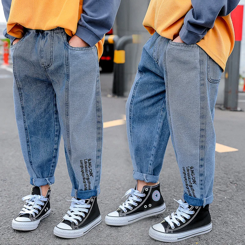 Детская одежда джинсы джинсовые штаны-шаровары для мальчиков свободные брюки с
