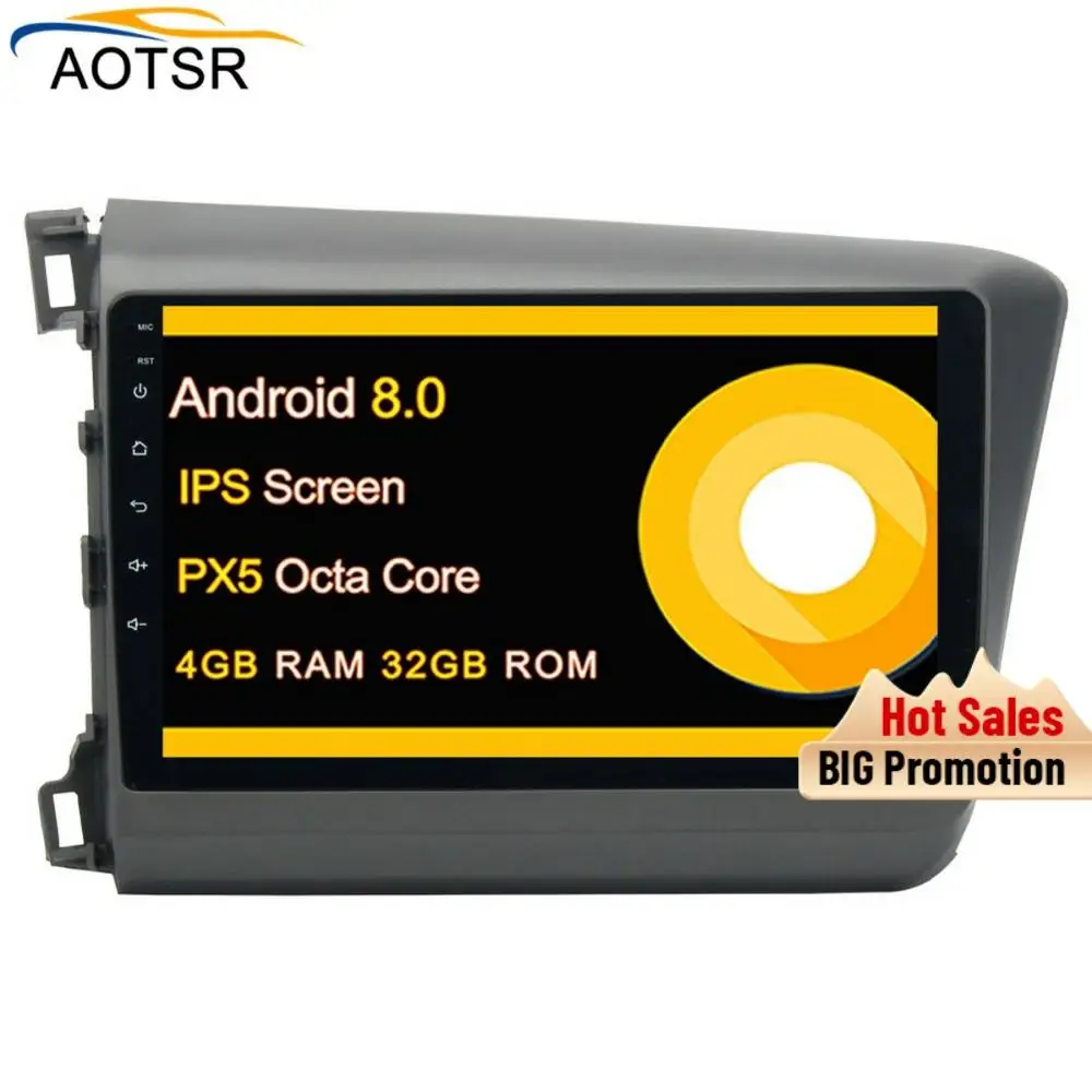 Четырехъядерный Android 8 0 2 DIN 9 'Автомобильный dvd видео GPS для Honda Civic 2012 2013 экран 1024*600